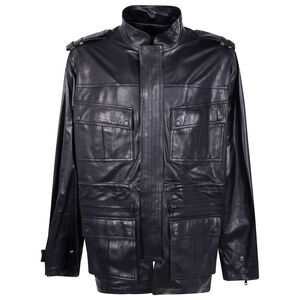 Balmain Men Lambskin Leather Mid Length Parka